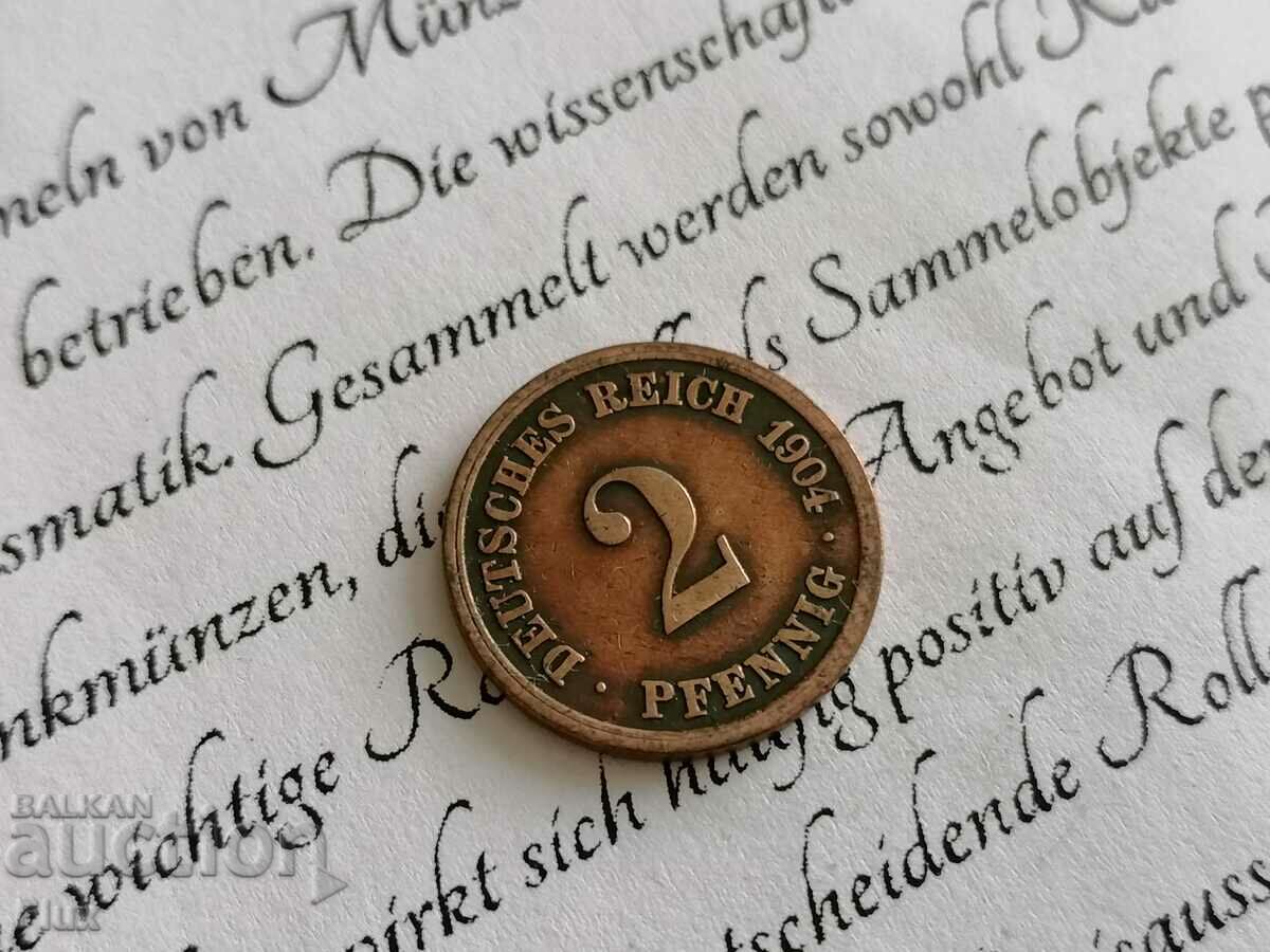 Райх монета - Германия - 2 пфенига | 1904г.; серия F