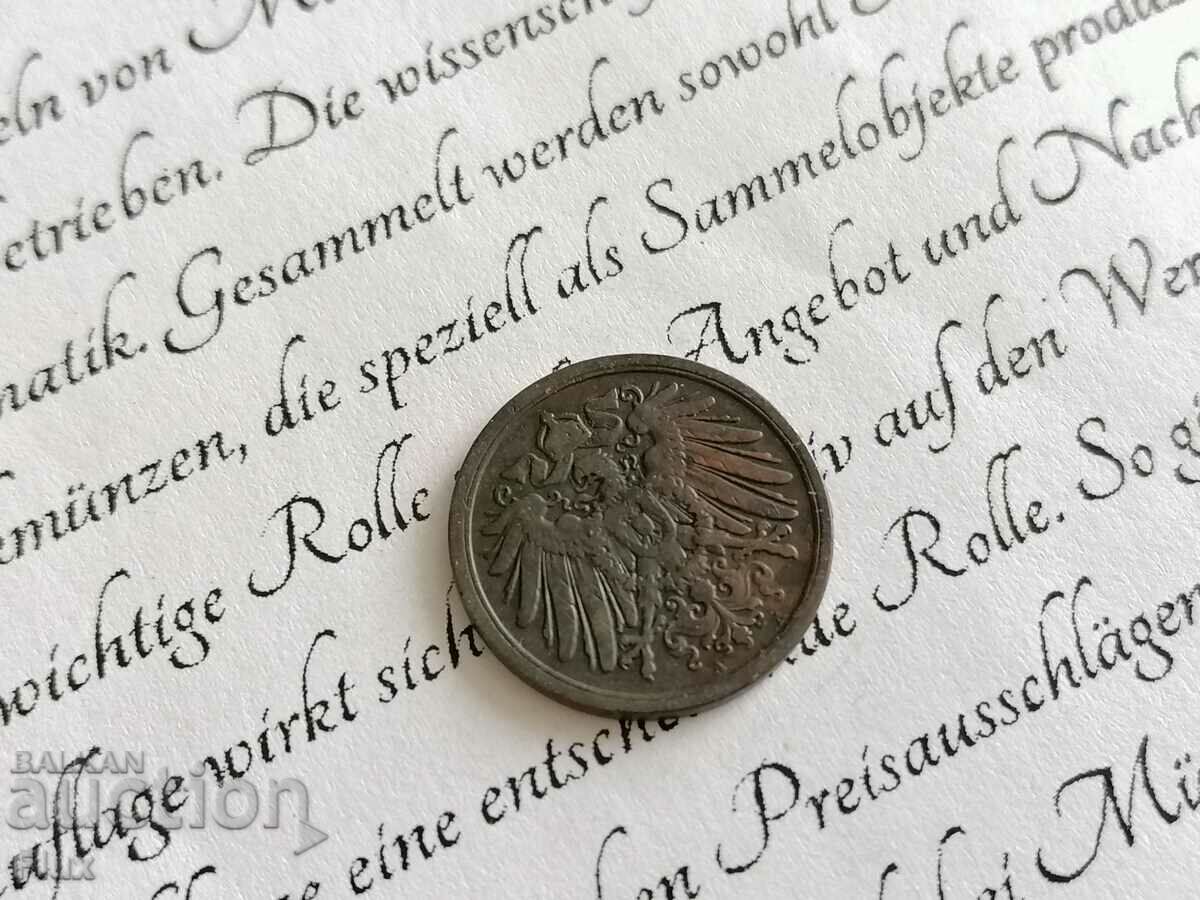Reich Coin - Germany - 2 pf 1908; Series A with price 4.50 BGN | € 2.30