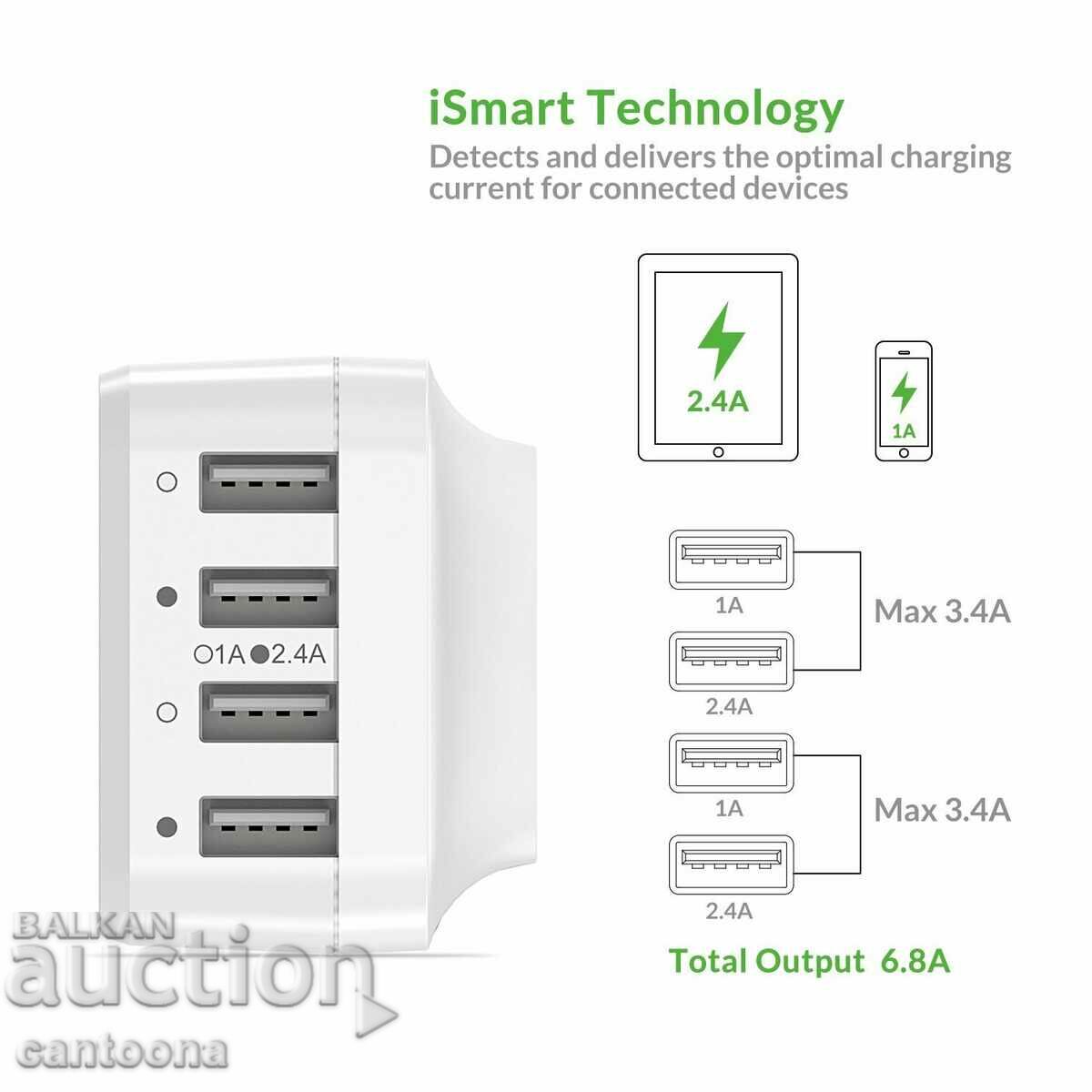 Auction  Syncwire Travel Charger 34W/6.8A 4hUSB charger, EU/US/UK