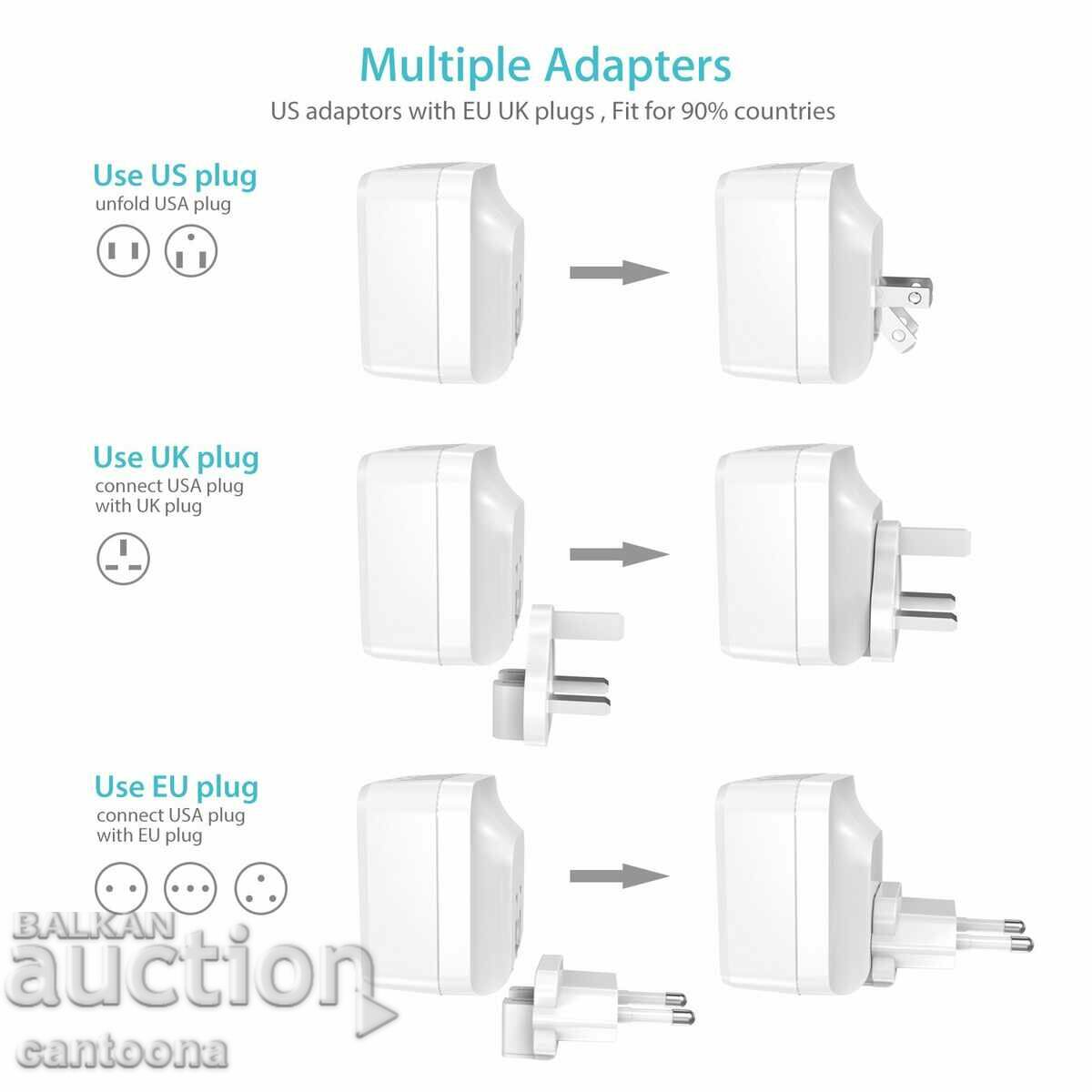 Syncwire Travel Charger 34W/6.8A 4hUSB charger, EU/US/UK - 5
