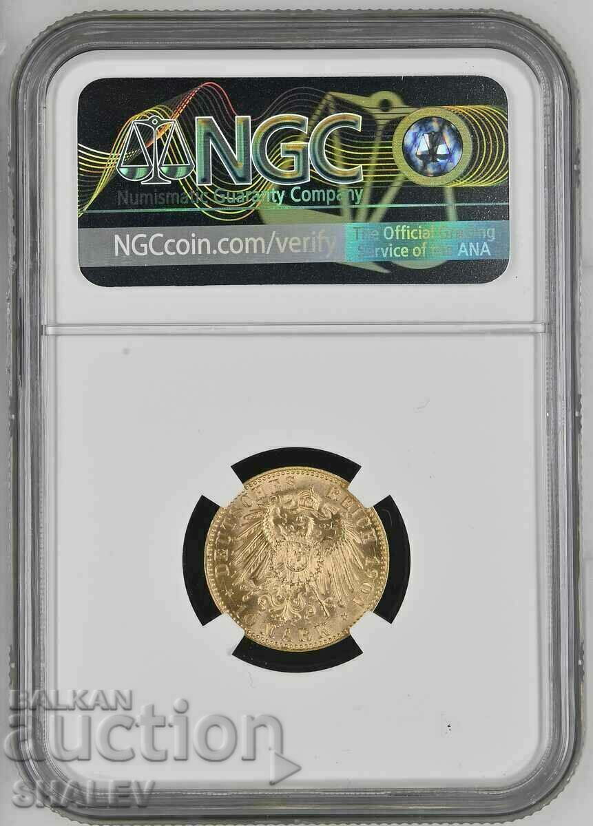 10 Mark 1904 Saxony (Germany) Saxony - NGC MS64 (Gold) with price 3999.89 BGN | € 2045.11