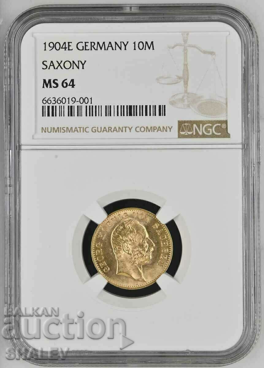 10 Mark 1904 Saxony (Germany) Saxony - NGC MS64 (Gold)