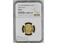 20 Perpera 1910 Montenegro - NGC MS60 (Gold)