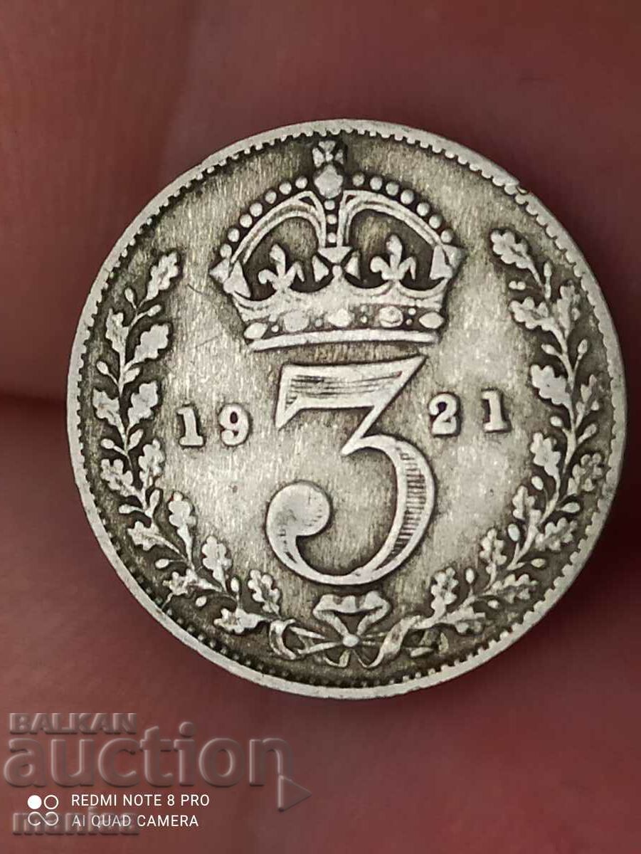 3 πένες ασήμι 1921 Μεγάλη Βρετανία