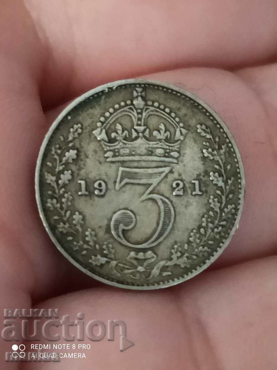 3 пени 1921 г сребро Великобритания