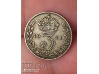 3 пени 1921 г сребро Великобритания