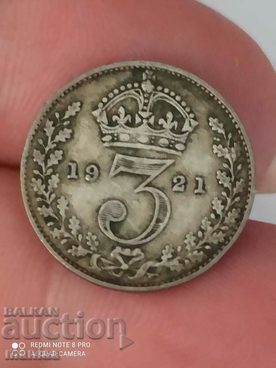 3 πένες ασήμι 1921 Μεγάλη Βρετανία