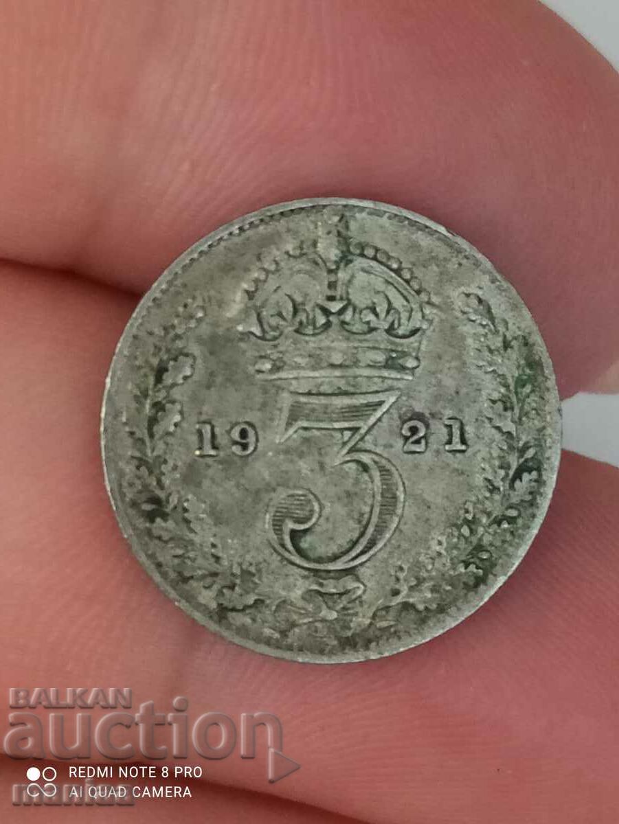 3 pence 1921 silver Great Britain