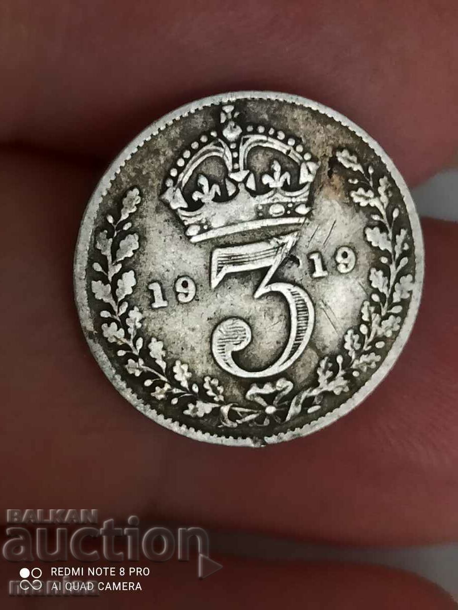 3 pence 1919 silver Great Britain