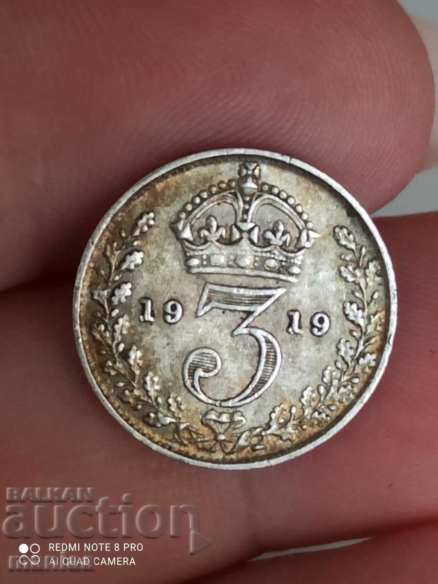 3 pence 1919 silver Great Britain