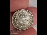 3 pence 1918 silver Great Britain
