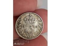 3 pence argint 1918 Marea Britanie