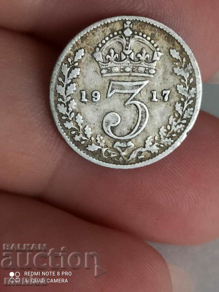 3 πένες ασήμι 1917 Μεγάλη Βρετανία