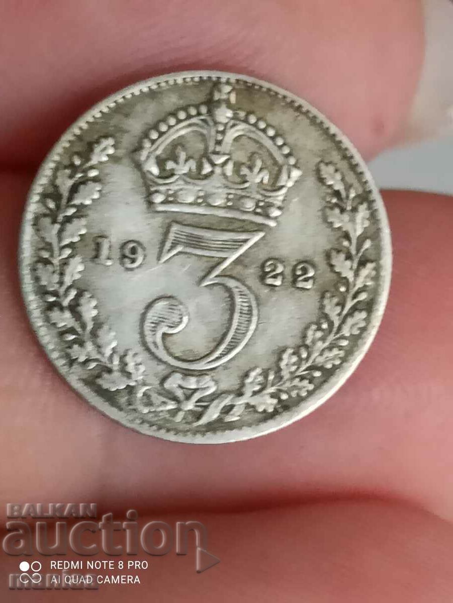 3 пенса 1922 г сребро Великобритания