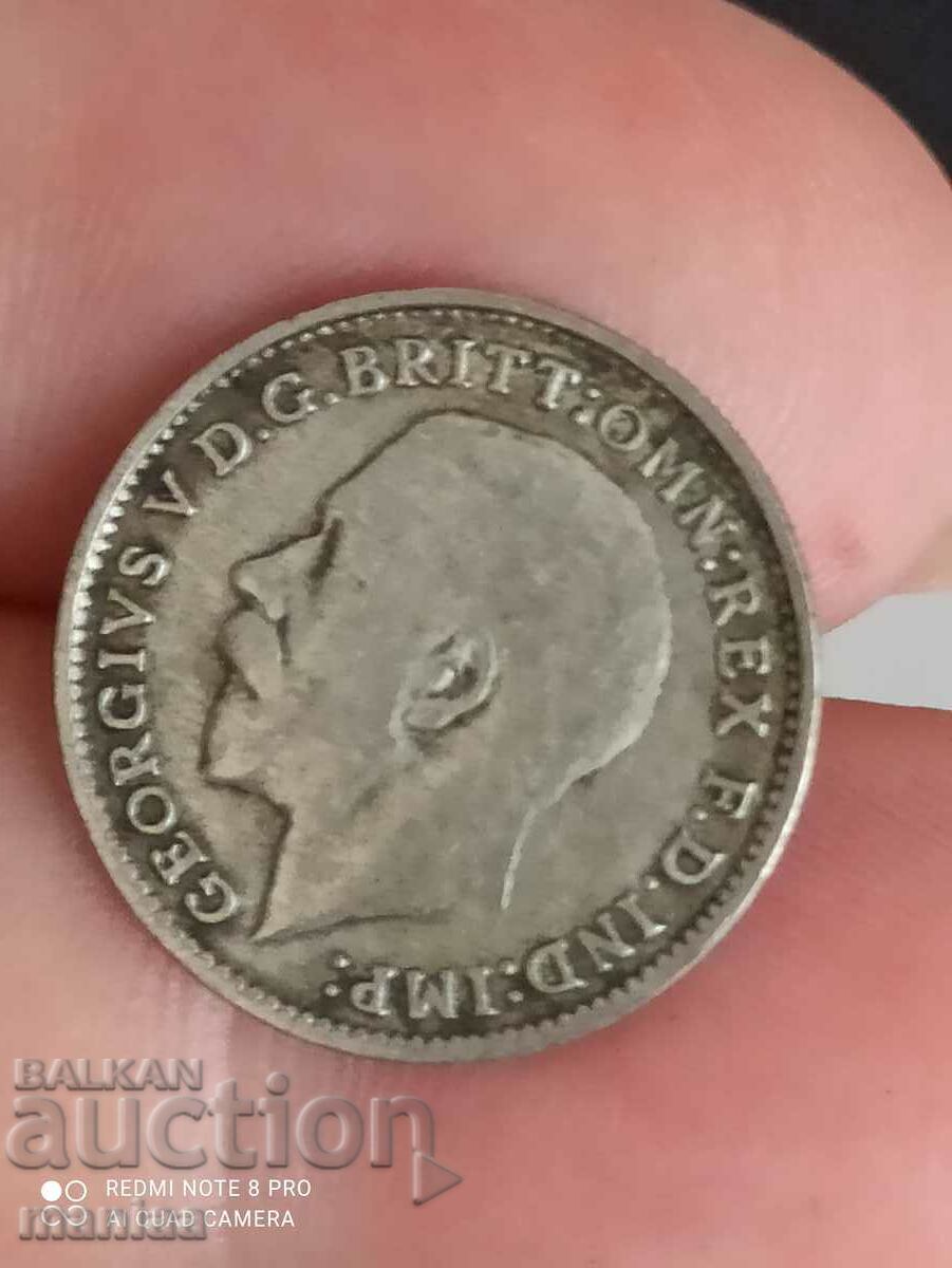 3 pence argint 1922 Marea Britanie cu preț 18.00 BGN | € 9.20