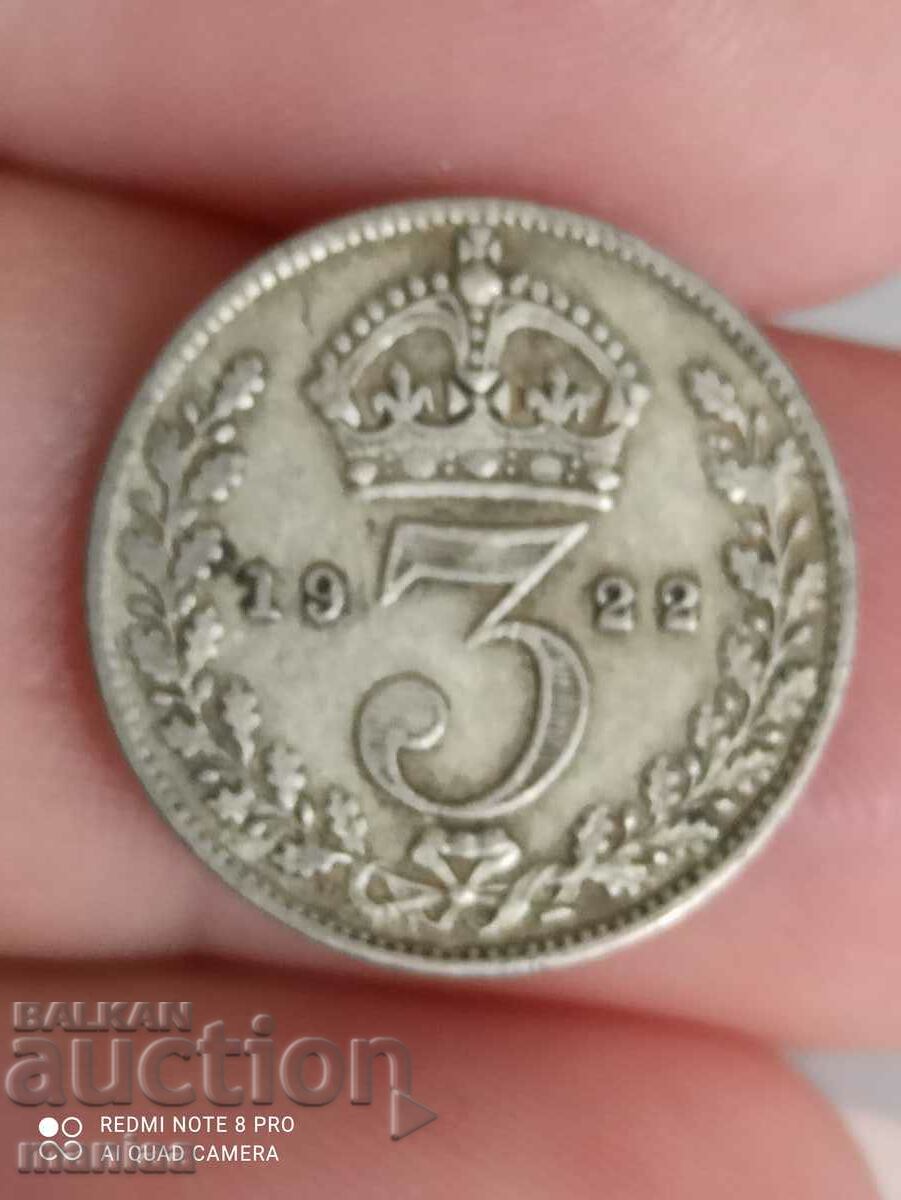 3 πένες ασήμι 1922 Μεγάλη Βρετανία