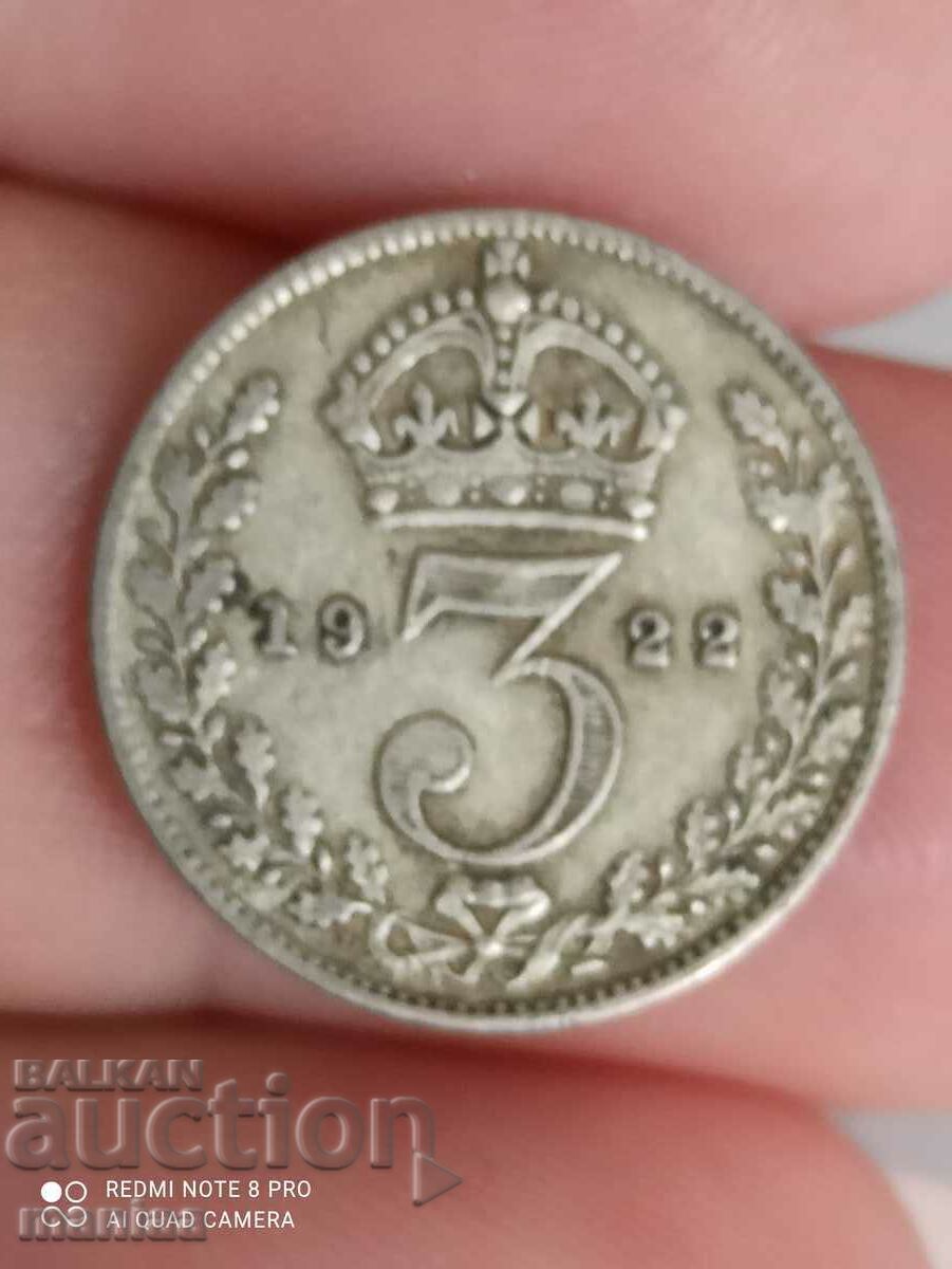 3 pence 1922 silver Great Britain