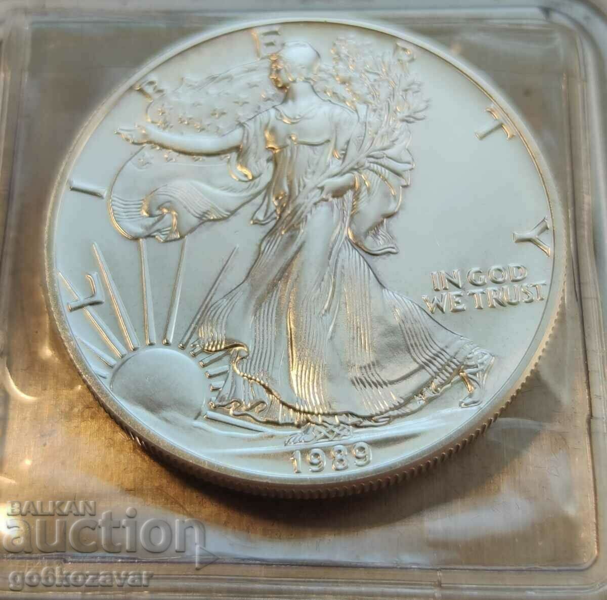 American Eagle 1 oz argint 9,999 uncie 1989 UNC Proof