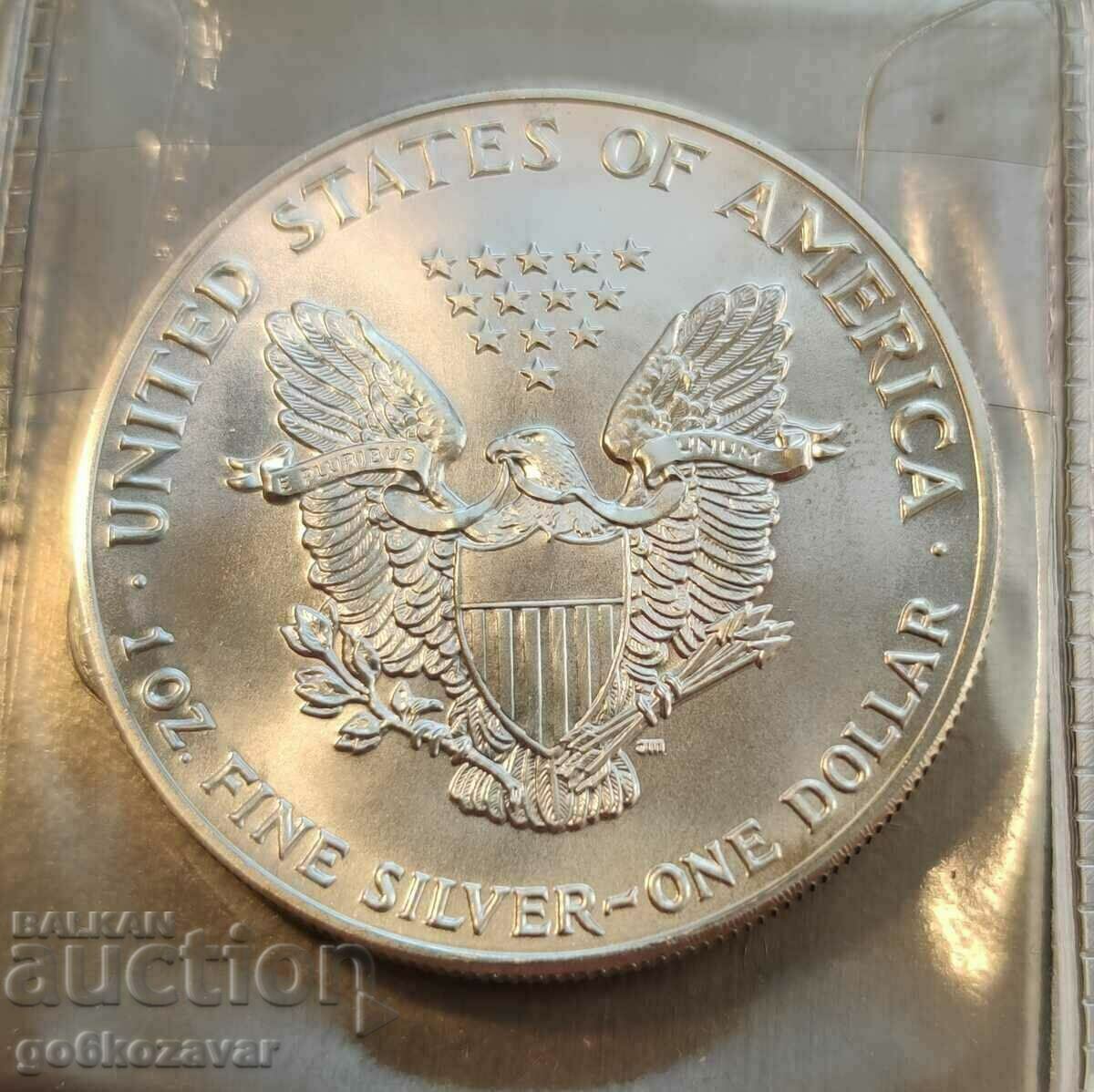 Американски орел 1 oz Сребро 9.999 Унция 1990г UNC Proof