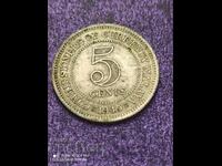 5 Centi 1945 Argint Malaya George 6