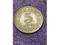 5 Centi 1945 Argint Malaya George 6