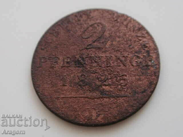 νόμισμα Πρωσία 2 pfennig 1825; Πρωσία