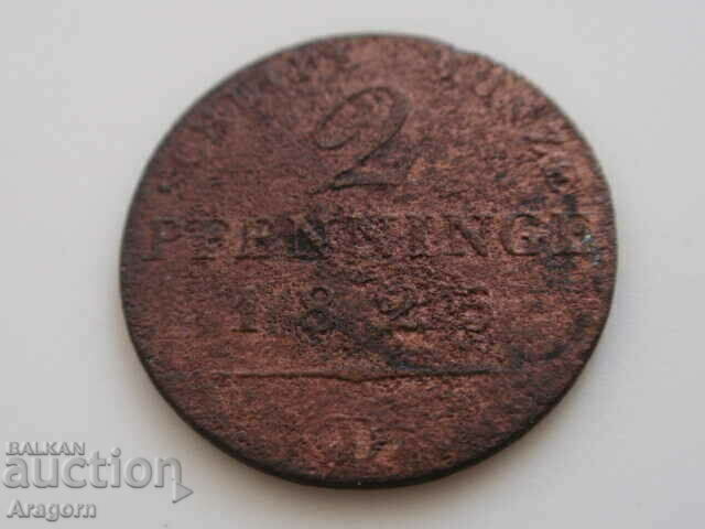 νόμισμα Πρωσία 2 pfennig 1825; Πρωσία