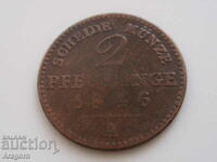 monedă Prusia 2 pfennig 1846; Prusia