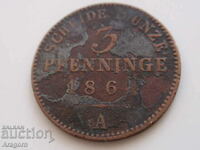 монета Прусия 3 пфенига 1864; Prussia