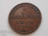 монета Прусия 3 пфенига 1869; Prussia