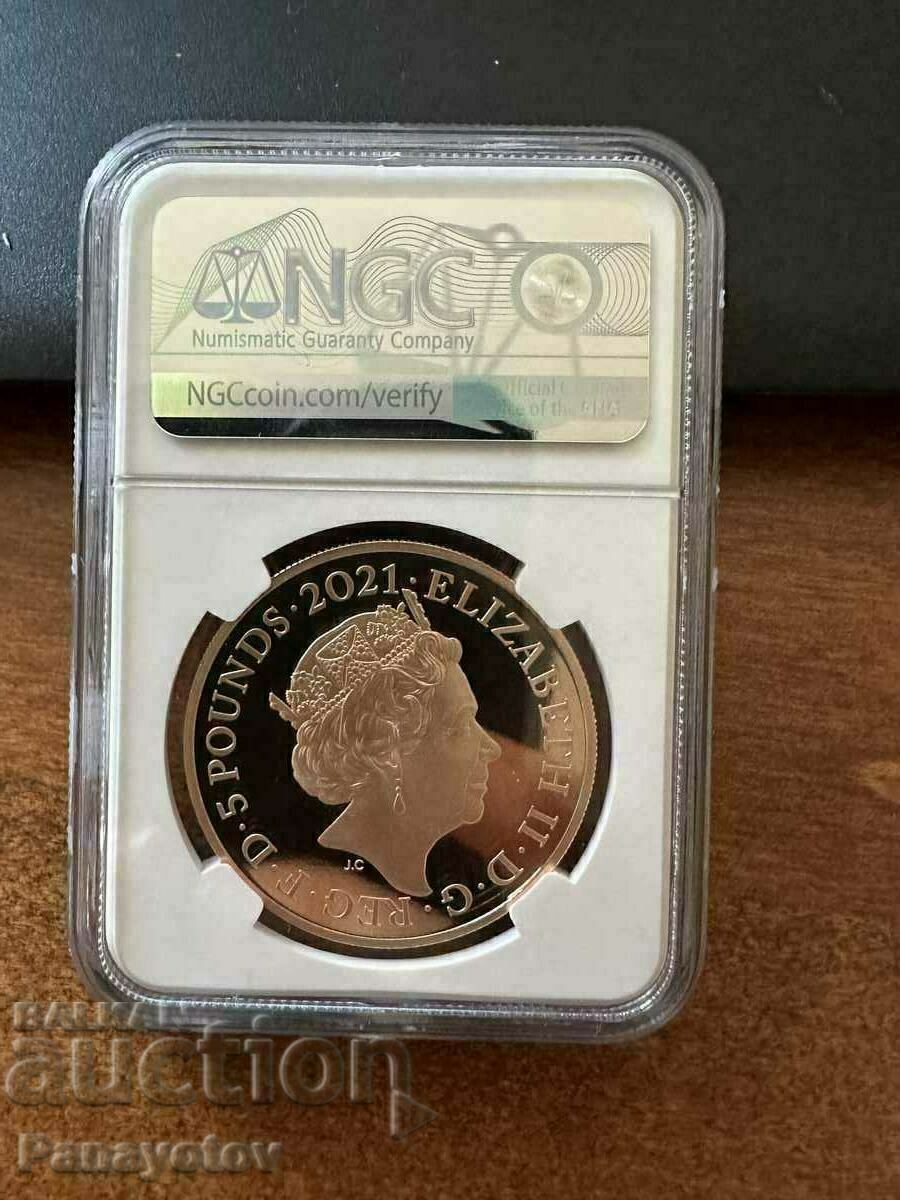 5 POUNDS 2021 PRINCE PHILIP GOLD ENGLAND NGC PCGS PF 70 YUB - 7