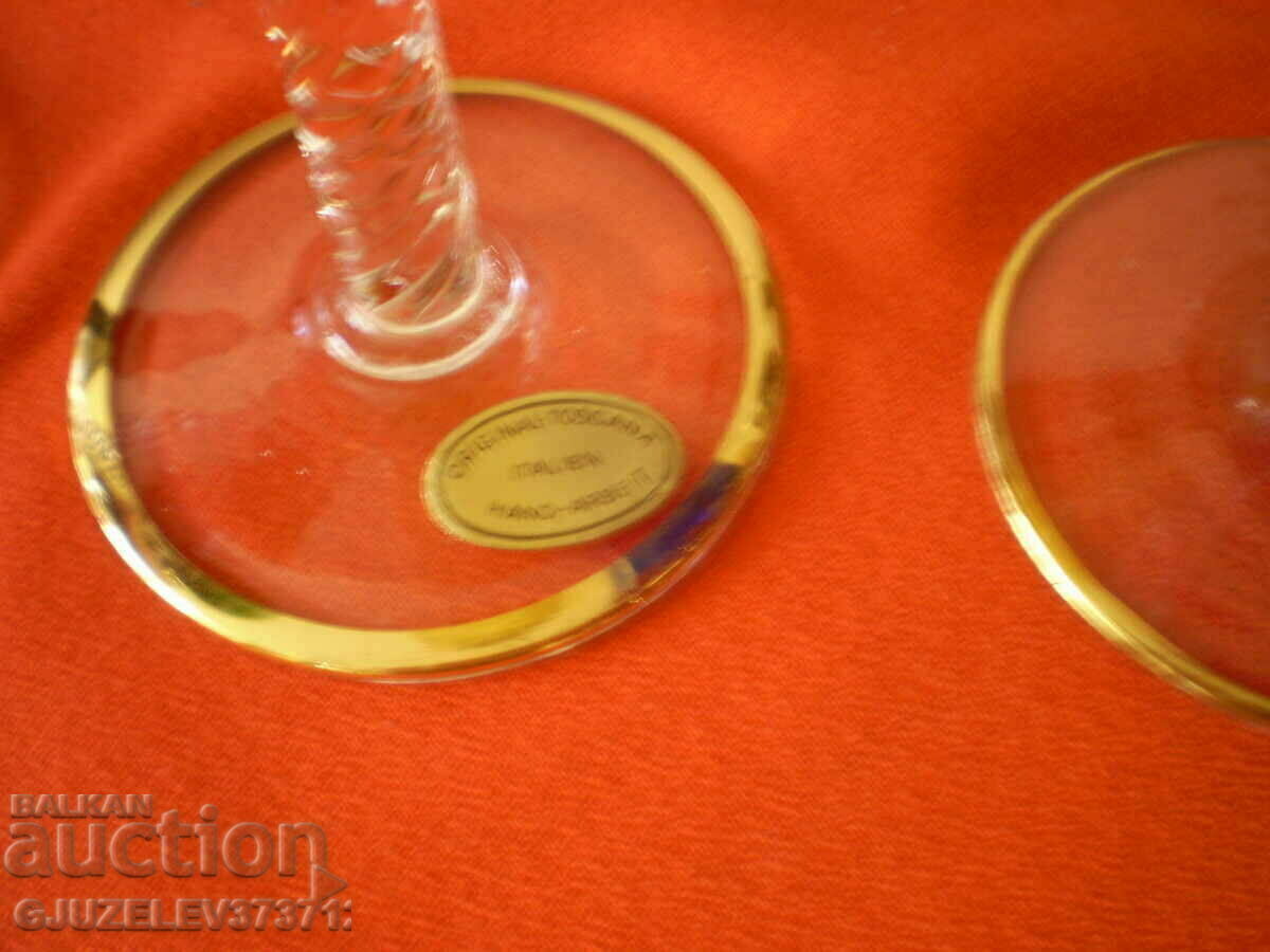 WINE GLASSES CRYSTAL COLORED GLASS GOLDEN FLOWERS DECORATION - 7 WINE GLASSES CRYSTAL COLORED GLASS GOLDEN FLOWERS DECORATION - 7