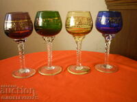 WINE GLASSES CRYSTAL COLORED GLASS GOLDEN FLOWERS DECORATION