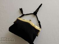 19th century black velvet handbag with brass fittings