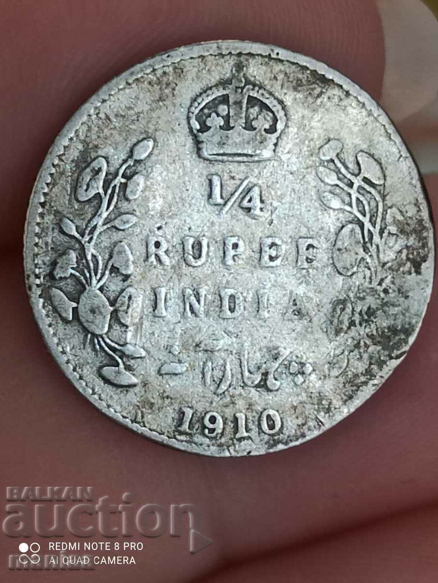 1/4 Rupee 1910 India Silver 1/4 Rupee 1910 India Silver