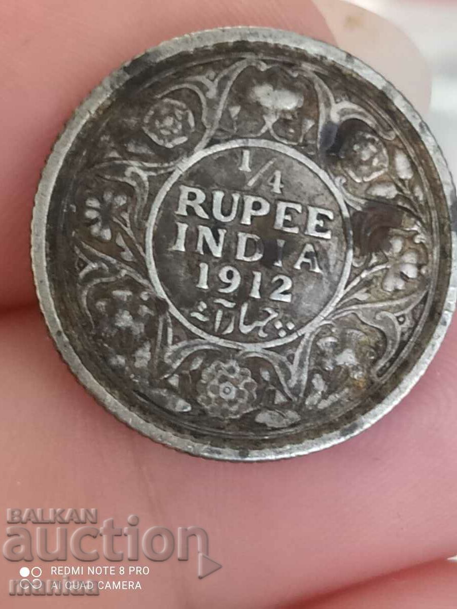 1/4 рупия 1912 г Индия сребро