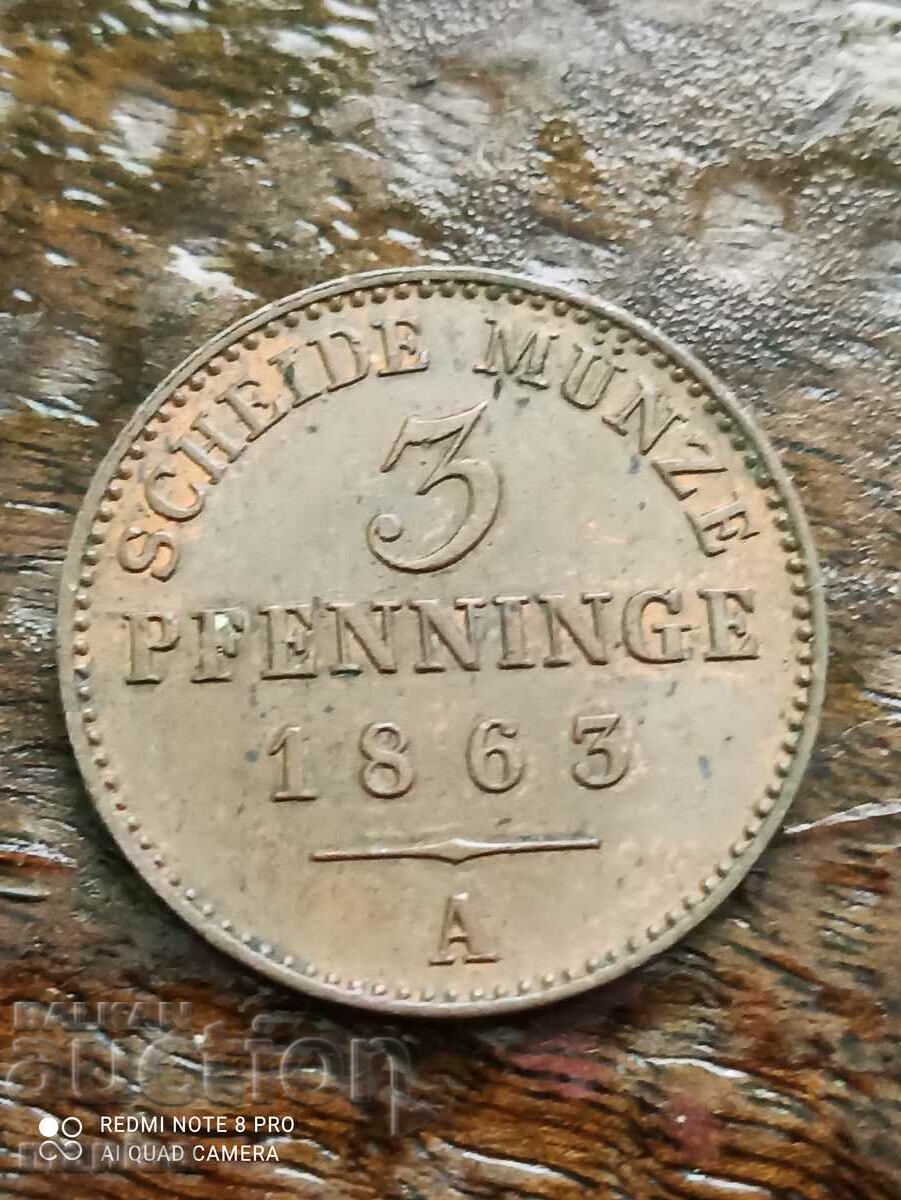 3 Pfennig 1863 Calitate colector