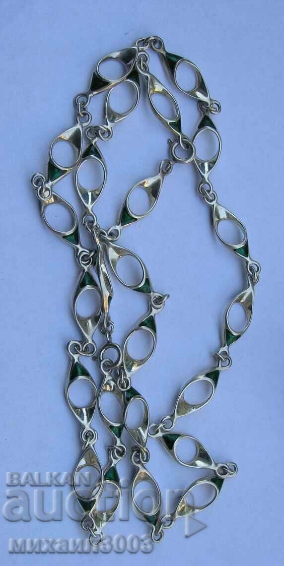 SILVER CHAIN WITH GREEN ENAMEL UNISEX