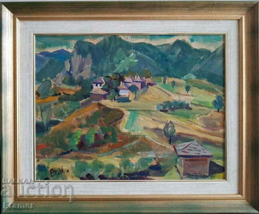 Vera Kudrinova 1904 - 1986 Rhodope houses landscape oil paints