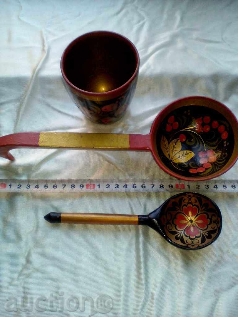 Russian wooden hand painted Dragon Spoon Cup