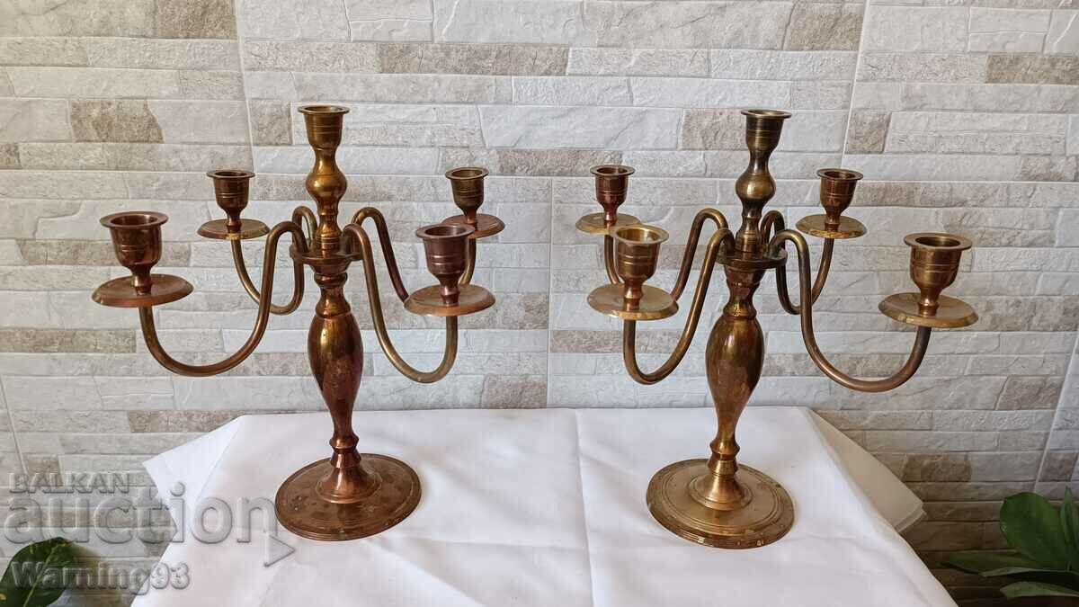 Комплект стари френски бронзови свещници - Антика