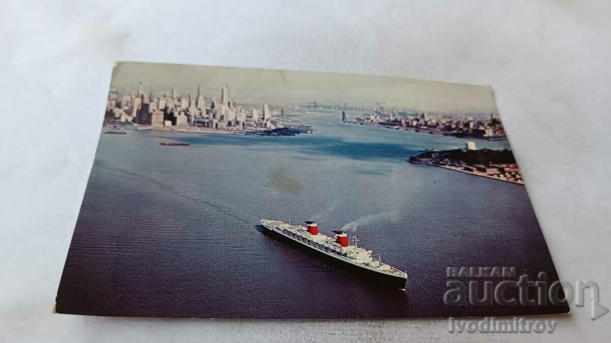 New York Harbor 1963 postcard
