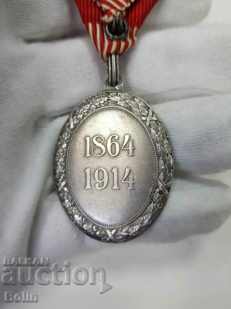 Rare insignă cu medalie de argint austriacă Crucea Roșie 1864-1914 - 5