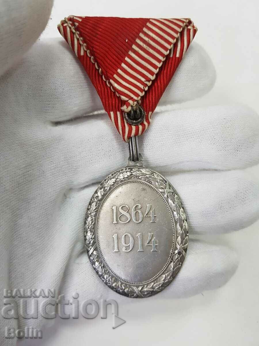 Rare insignă cu medalie de argint austriacă Crucea Roșie 1864-1914 - 6