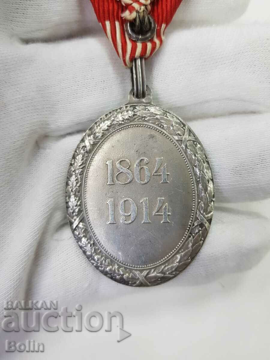 Rare insignă cu medalie de argint austriacă Crucea Roșie 1864-1914 - 7