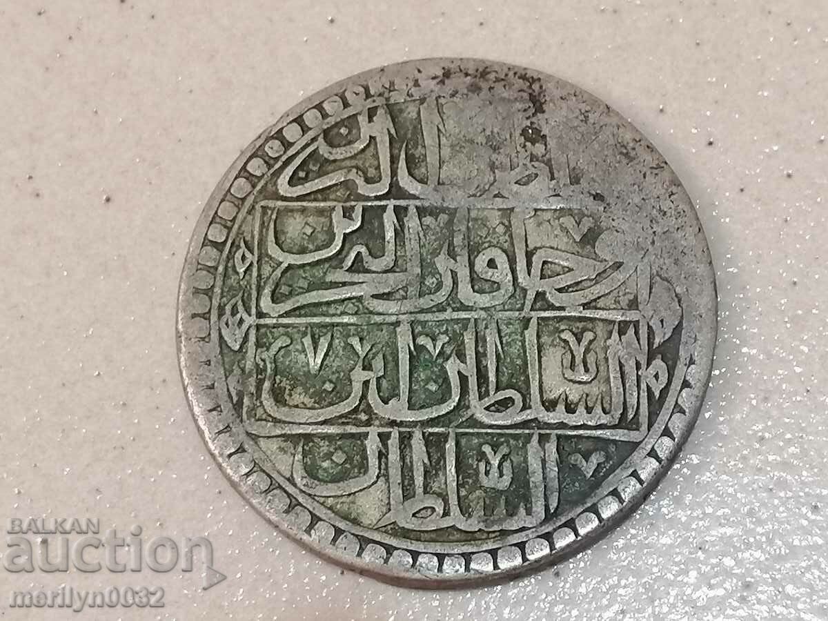 Ottoman silver coin 32g 465/1000 1203 year 2 gold YUZLUK with price 169.00 BGN | € 86.41