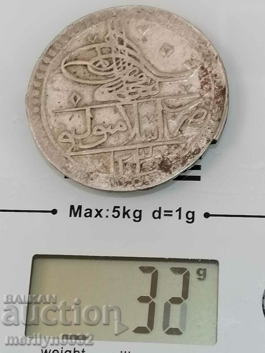 Ottoman silver coin 32g 465/1000 1203 year 2 gold YUZLUK - 5