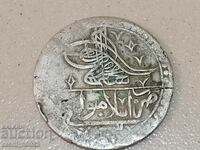 Monedă otomană de argint 33g 465/1000 1203 ani 2 aur YUZLUK