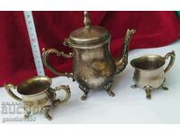 Antique teapot, sugar bowl, cup, brass set