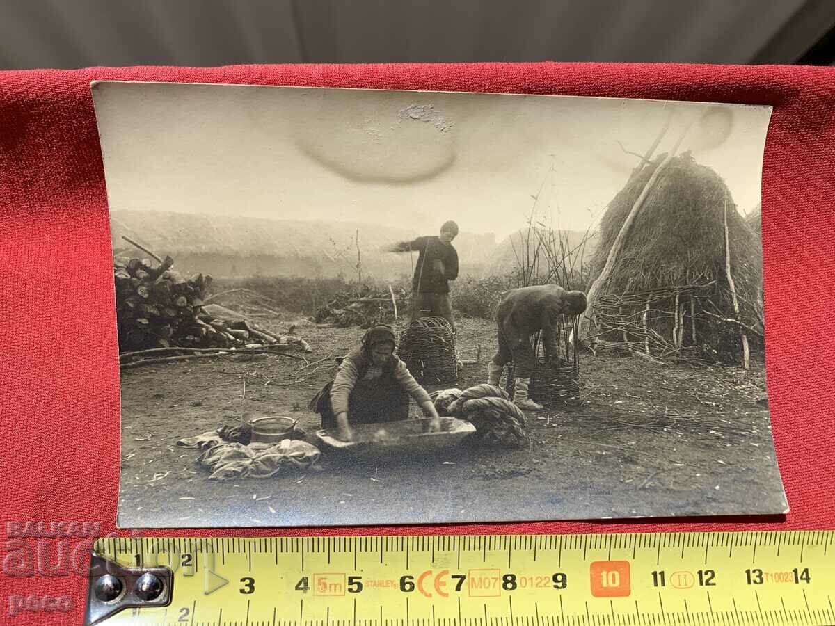 Auction Laundry in a wooden trough basket weaving old photo Auction Laundry in a wooden trough basket weaving old photo